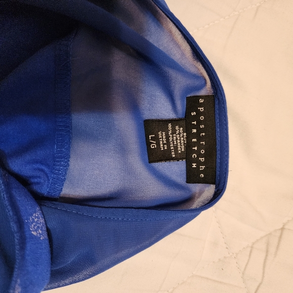 Blue top with silver polka dots - size Large - Picture 3 of 3